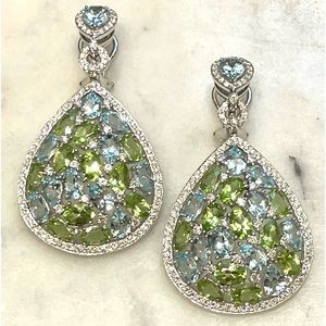 Diamond, Topaz, Peridot Earrings in 18k white gold